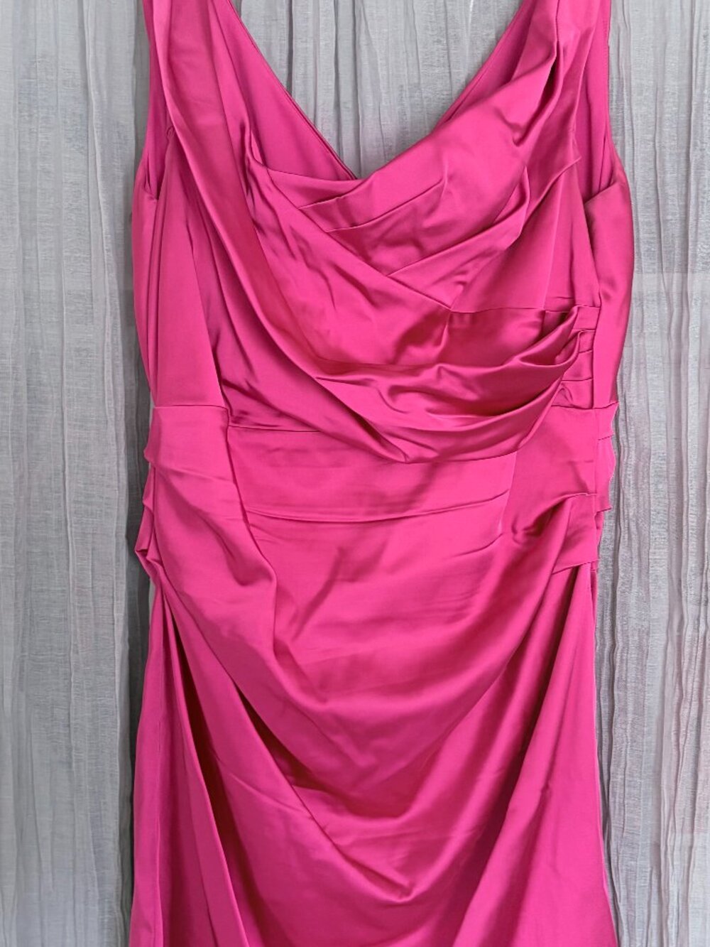 Ivy & Blu Ruched Stretch Satin Drape Sheath Dress, Size 12
